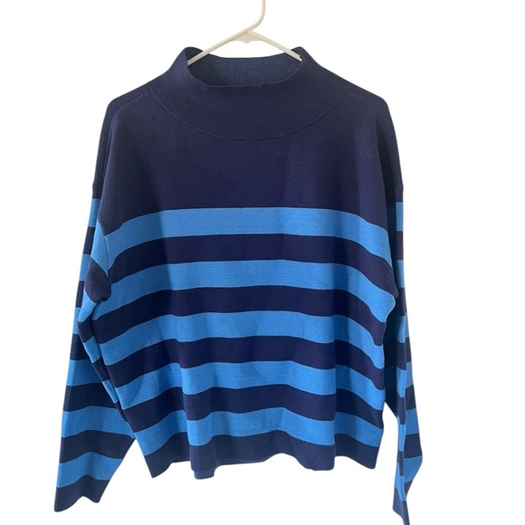 Anthropologie Maeve Carys Blue Striped Mockneck - Picture 6 of 7